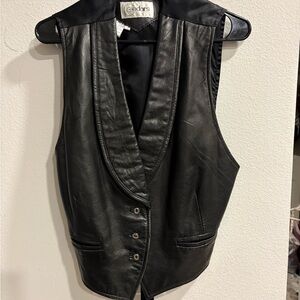 Vintage CEDARS Genuine Leather Vest - Black - Size L - 90s Y2K Style